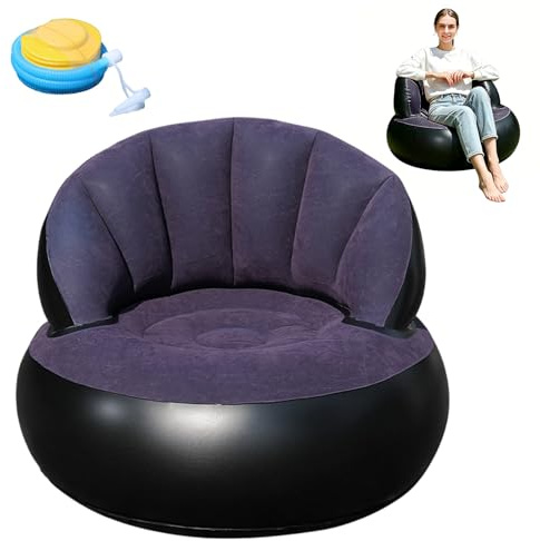 CEWROM Uppblåsbar soffa, uppblåsbar fåtölj, soffa och soffa med flockad yta för vardagsrum, vattentät luftsoffa, uppblåsbar soffa, uppblåsbar soffa, utomhus camping (mörkblå)