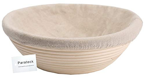 Cestino per la lievitazione del pane, di forma rotonda, da 25 x 8,5 cm, realizzato in rattan, stampo per 1,0 kg di impasto per il pane, con inserti in lino