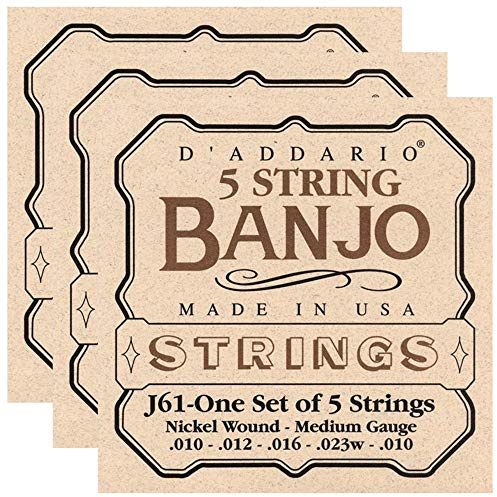 D'Addario J61 Banjo Nickel Wound 10-23 Medium 3 Pack Bundle