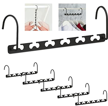 Relaxdays Raumsparbügel 6er Set, für 12 Bügel, waagerecht, senkrecht, platzsparende Kleiderbügel, 26 cm, Metall, schwarz