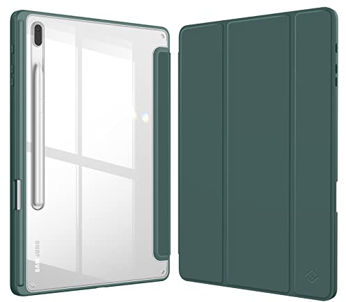 Fintie Hybrid Hülle für Samsung Galaxy Tab S8 Plus 2022/Tab S7 FE 2021/Tab S7 Plus 2020 12.4 Zoll - Stoßfeste Abdeckung mit Transparent Klar Hartschalen Rückseite Schutzhülle, Nachtgrün