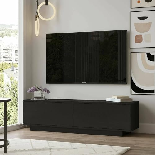 Dmora - Mobile porta TV Zaur, Credenza da soggiorno, Armadio basso per TV, Base parete attrezzata, 140x36h38 cm, Nero