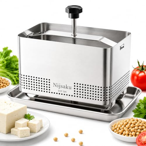 Prensa de tofu de acero inoxidable y máquina para hacer paneer, prensa de queso para tofu casero, Paneer, queso vegano, herramienta de cocina resistente y fácil de usar con presión ajustable (apta