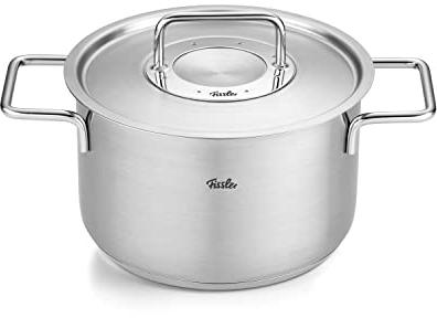 Fissler Pure Collection/Edelstahl-Kochtopf (Ø 20 cm, 3,6L) Töpfe inkl. Metall-Deckel, Innen-Skalierung – Induktion
