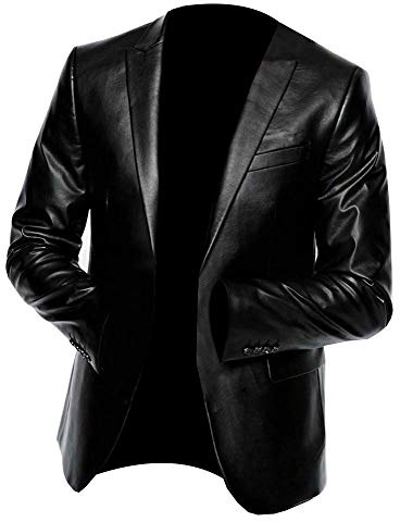LP-FACON Blazer en cuir noir pour homme Coupe ajustée Classique Sport Manteaux et blazers - Veste en cuir pour homme, Noir , XL