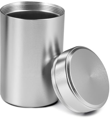 Swsdee Tarro de Almacenamiento de Aluminio, Lata de Metal Resistente, Contenedor de Almacenamiento Para Especias, Café y Té, Botella Hermética Portátil (140 Ml, Ø55 X 92 Mm) (plata)
