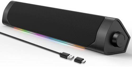 ADELGO PC Lautsprecher, 2 in 1 Bluetooth Gaming-Lautsprecher USB Computer Soundbar mit RGB Beleuchtung, Stereo Sound Computer Boxen für Desktop, PC Laptop, Handy, USB-betrieben, Plug and Play
