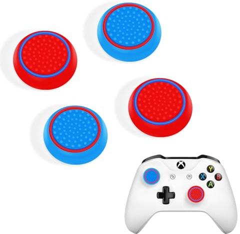DLseego Thumb Stick Grip Caps for PS4 PS5 Xbox Controller,Silicone 4PCS Thumbstick Grips Dots Studded Design Joystick Controller Thumb Grip Cap Covers,Red+Blue