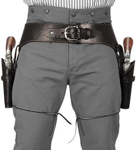 Cowboy pistolhölster, bälte, PU dubbla pistolhölster, medeltida retro revolver bältesväska, retro vapenhölster, västerländsk cowboy revolutionväska för halloween cosplay fest (A)