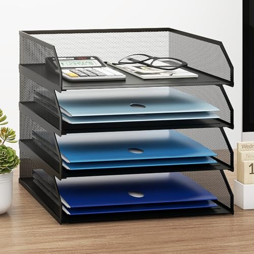 PUNCIA 4 Tiers Widthways Office A4 Paper Storage Organizer Letter Tray
