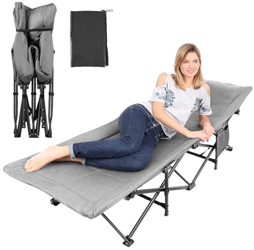 OHMG Cama de camping plegable resistente para adultos, 190 cm, con capacidad de 200 kg, para oficina, viajes, exterior, pesca, senderismo, casa, marco de metal