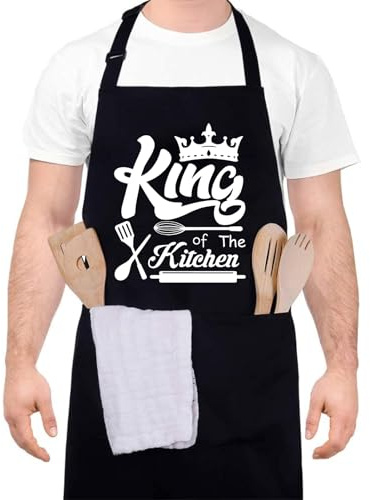 saerryor Funny Aprons for Men with Pockets, king of the kitchen Men's Apron for BBQ Kitchen Baking Cooking, Funny Gift for Husband, Dad, Grandad