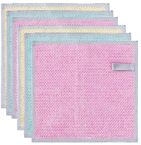 Besttoolifes Trapo para lavar platos de alambre plateado, estropajo de cocina de doble cara, paño de limpieza reutilizable resistente para ollas, sartenes, parrillas y estufas (20 x 20 cm) (6 unidades