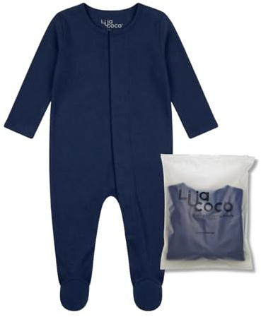 Pijama Bebé 100% Algodón Orgánico con Cierre Magnético, Pies Cubiertos y Manoplas Plegables, Pelele Entero Suave, Cambios de Pañal Rápidos, 0 a 12 Meses (FR/ES, Edad, 9 meses, 12 meses, Azul Marino)
