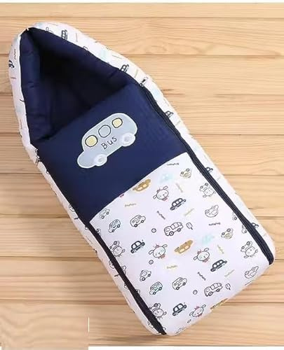 3 in 1 Ba-by Sleeping Bag and Carry nest Cotton Bed Cum Infant Portable Bassinet (Bus Print,Multicolour).