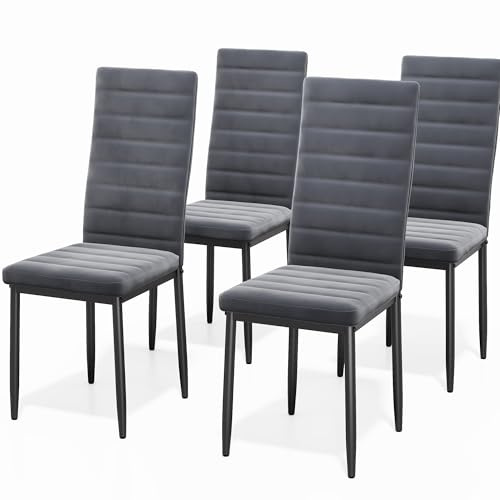 Blishom Set di 4 sedie da pranzo in velluto, sedie moderne per cucina a vista, ideali per sala da pranzo, ufficio e soggiorno, scamosciato, Grigio Scuro