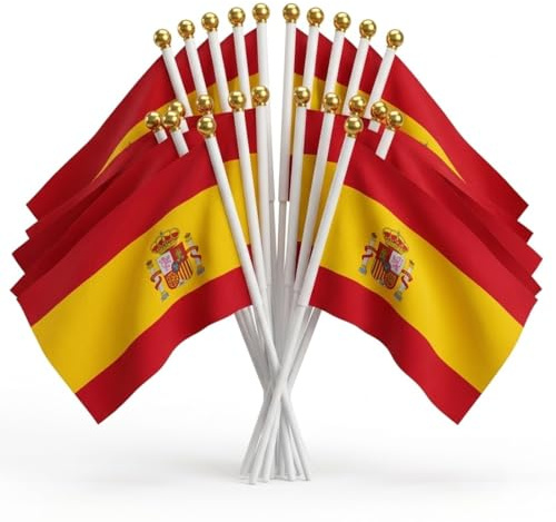 QEDBOJE 20 piezas banderas de mano mini españolas, pequeñas con palo de 30cm, ideales para decoraciones de la 2026 Copa Mundial, Europea, eventos deportivos, celebraciones, desfiles