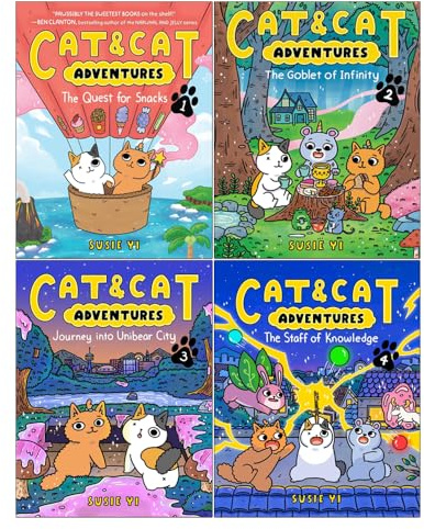 Cat & Cat Adventures Series 1-4 Books Collection Set By Susie Yi (The Quest for Snacks, The Goblet of Infinity, Journey into Unibear City, The Staff of Knowledge)