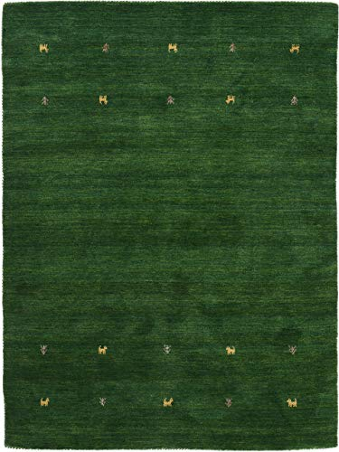 carpetfine Wollteppich Gabbeh Uni Grün 60x90 cm | Moderner Teppich für Wohn- und Schlafzimmer