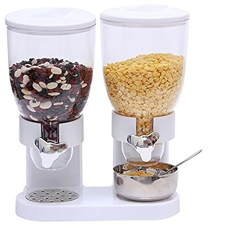 SYFUNLV Dubbel havregrynsdispenser, matdispenser av plast, cornflakes, godis, cornflakes, godis och müsli, havregrynsbehållare, förvaring (vit)