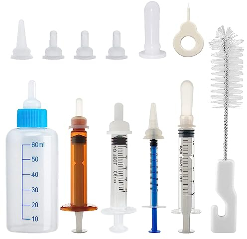 Kingrun Aufzuchtflasch Katz, Nippel mit Spritze für Haustiere und Wildtiere, Original Nippel mit Spritzen für Welpen, Futterflasche für Welpen Eichhörnchen und andere Neugeborene Haustiere, 16 Stück