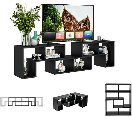 KOMFOTTEU Fernsehschrank Holz, TV-Schrank frei kombinierbar, TV Lowboard für TVs bis zu 65 Zoll, Multifunktionaler Bücherregal & TV-Kommode (Schwarz)