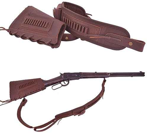 Läder-buttstock kindstöd med slingskalhållare för hagelgevär gevär .357 .30/30 .308 .45-70 .22LR 12GA 16GA 20GA (.22lr .22 mag .17 hmr, kaffe - höger hand)