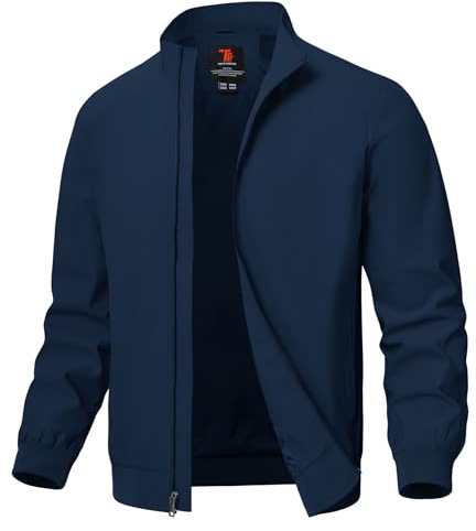 YSENTO Mens Lightweight Summer Casual Jackets Windbreaker Bomber Baseball Sports Cargo Jacket Outwear with Zip Pockets(Navy,XL)