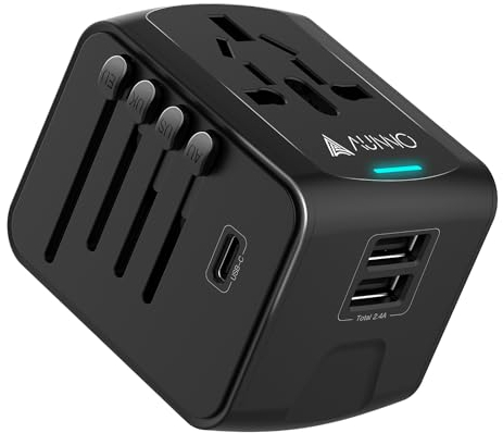 AUNNO Universal Travel Adapter, International Travel Plug Adapter with 1 USB C and 2 USB Ports, All in One Worldwide Plug Adaptor, UK to European Power Universal Plug Adaptor for EU USA Australia