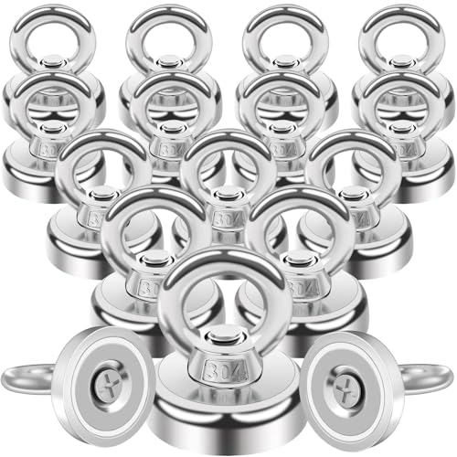MIN CI 16pcs Imán de Pesca Magnético 16mm, Ganchos Magnéticos, 12kg, Imanes Potentes, Imanes de Neodimio con Gancho, Iman Potentes con Orificio