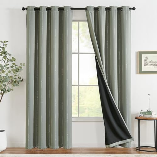 TOPICK Boho Verdunkelungsvorhänge Silber Punkte Folie Bedruckte Vorhänge mit Ösen hintere Verdunkelung Wärmeschutzvorhang Thermovorhang für Kinderzimmer Fenstervorhänge 2er Set 132 * 210 Grün