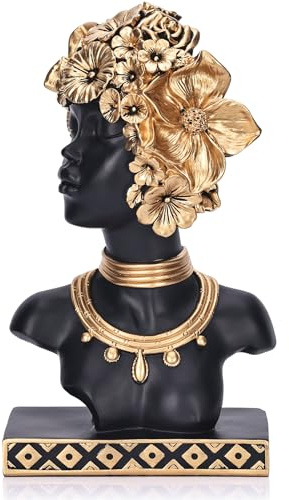 Busto de Mujer Afroamericana – Figuras y Esculturas Africanas Vintage – Decoración de Arte Elegante para Hogar y Oficina – Adorno para Sala de Estar, Estantería Estatua Africana Negra (Escucha)