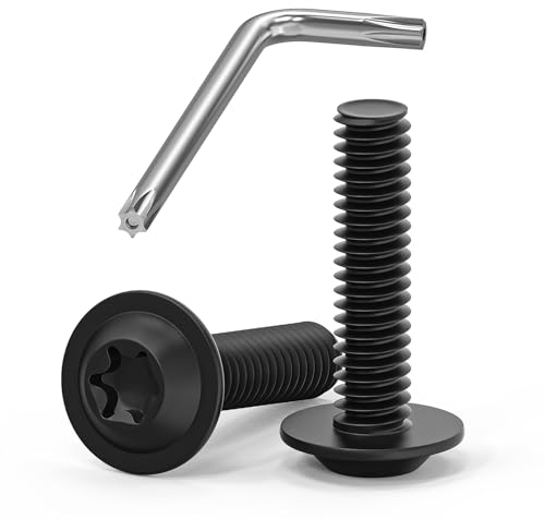 Lot de 20 vis M4 x 16 à tête bombée - Vis Torx à bride - En acier inoxydable A2 V2A - Filetage complet - Oxyde noir - Avec clé Torx