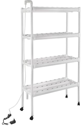 JUDEMII Hydroponic Site Grow Kit Weiß mit 4 Etagen 108 Standorte Hydroponische Anzuchtsysteme mit Zeitschaltuhr Wasserpumpe Hydroponisches Grow Kit aus PVC-U Material für den Anbau Salat Raps Rüben