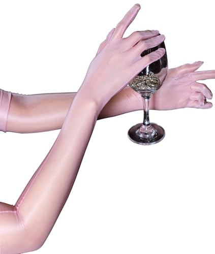 YUDATPG Kvinnors genomskinliga långa handskar stretchiga armbågslängd spetshandskar 1920-talet fin klänning stil balhandskar balhandskar för kvinnor flickor opera kväll fest dans handskar, Rosa, M