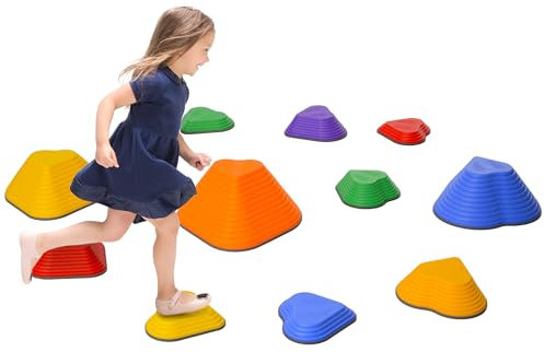 AIYAPLAY Kids Stepping Stones, 11 Piece Balance Non-Slip Stackable Heart-Shaped River Stones, Sensory Toy for Balance and Motor Skills, Indoor Outdoor Obstacle Courses