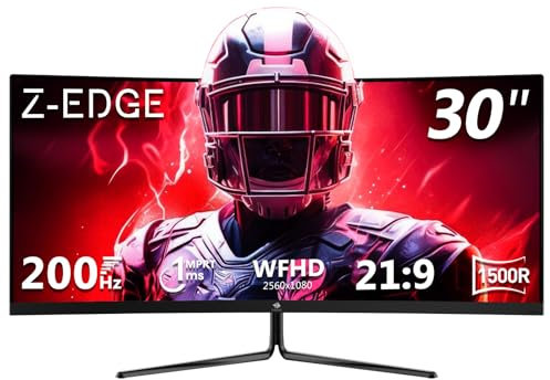 Z-Edge Monitor Gaming Curvo 30'' 200 Hz, 1ms MPRT, 2560x1080, FreeSync, Schermo PC Ultra-wide 21:9, Inclinazione Regolabile, Mirino, 1500R, 2×HDMI2.0 & 2×DP1.4, RGB, VESA 75 * 75mm (DP Cavo Incluso)