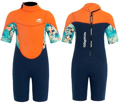 Gogokids Kids Shorty Wetsuit, 2.5mm SCR Neoprene Wetsuits for Toddlers, Back Zipper Children's Short Wet Suits Comfort & Warmth, UV Wetsuit for Swimming, Snorkelling & Surfing, Ages 2-10 Boys Girls