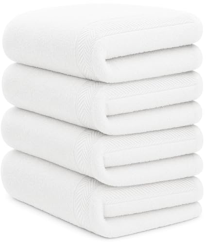 DECASATEXTIL Juego 4 Toallas Baño Grandes 70x140cm Algodón 450g/m² – Suaves y Absorbentes – Toallas de Ducha para Hogar, Gimnasio o Hotel (Blanco)