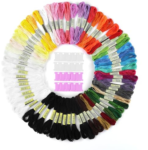 68 Piezas Hilo Perlas Multicolor y Juego Hilo Bordar con 20 Bobinador, Paquete Hilo Bordado 50 Colores,Hilo Satén Tejido Hecho a Mano,Cross Stitch Bordado Hilos,Para Bordados