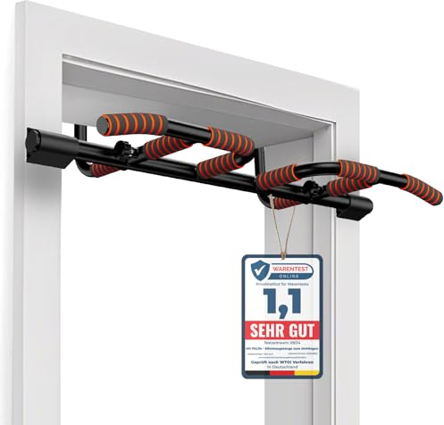 DH FitLife Barra per Trazioni da Porta senza Viti | Sbarra Trazioni Antiscivolo con Prese Multiple | Pull Up Bar da Appendere | Per Telai da 65 a 92 cm