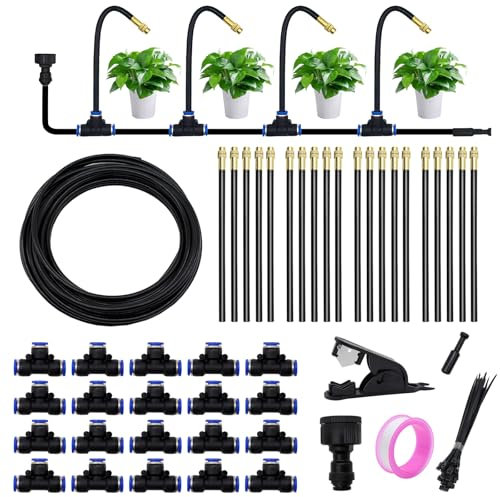 Sistema di irrigazione automatico da giardino, sistema di irrigazione da giardino a 360°, kit di irrigazione con ugello regolabile, sistema di irrigazione per giardino, cortile, prato, serra (20 m