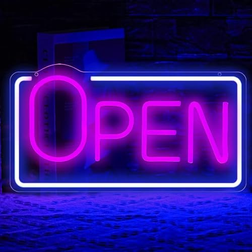 QXMH Señales abiertas para empresas: letreros de neón Bar Open, lámpara LED regulable, LED brillante alimentado por USB de alta visibilidad 16,5 x 8,2 pulgadas