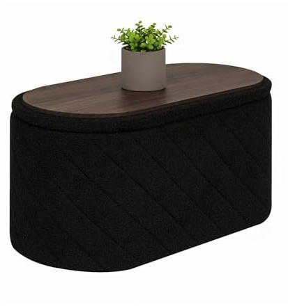 Bonlife Banco otomano Ovalado con Espacio de Almacenamiento, reposapiés Plegable con Tapa, Banco Boucle Bank para pie de la Cama, Taburete para salón, Dormitorio, Entrada, Negro, 76 x 38 x 38 cm