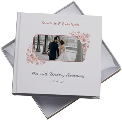 Personalised 60th Wedding Anniversary Photo Album, White Elegant Keepsake, Custom Photo Memory Book