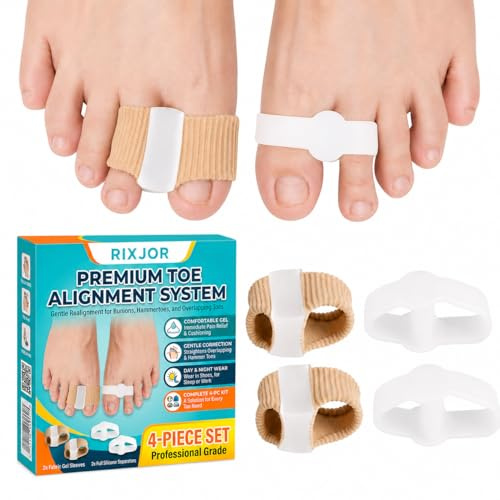 RIXJOR Toe Separators for Overlapping Toes, 2 Pairs Bunion Corrector Set | 2 Pairs toe spacers, for Corns Calluses Overlapping Toes Pain Relief（2 with bandages）