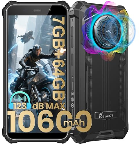 FOSSiBOT F101P 10600mAh Rugged smartphone, 123 dB Altoparlante Telefono indistruttibile, 5,45 schermo compatto cellulare, 7GB+64GB/1TB, 4G Dual SIM, IP68/IP69K telefono da lavoro(2026)