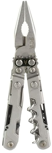 SOG PowerLitre Mini Utility Multi-Tool w/ 19 Lightweight Tools, Compact 5 Inch Long Utility Tool with Knife, Screwdriver, Hex Bit Holder, Stone Wash