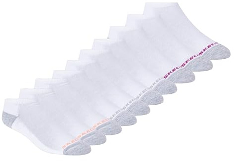 Skechers Boys' 10-pack No Show Socks, vit/orange, 9-11