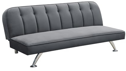 LPD Home Brighton 2 Seater Velvet Fabric Sofa Bed – Luxurious and Comfortable Modern Loveseat with Strong Metal Legs, Ideal for Bedroom, Lounge, Studio, or Home Office Furniture in Stylish Grey Finish
